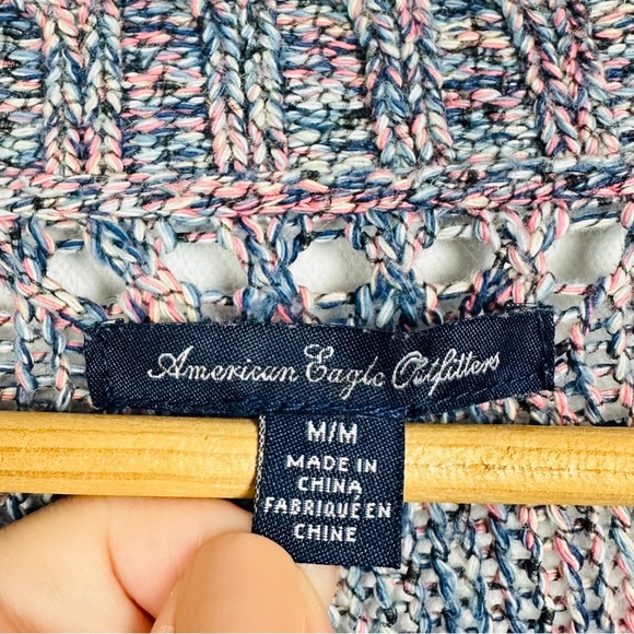 American Eagle Slouchy Marled Knit V Neck Button Up Grandpa Cardigan Sweater M - Picture 7 of 9